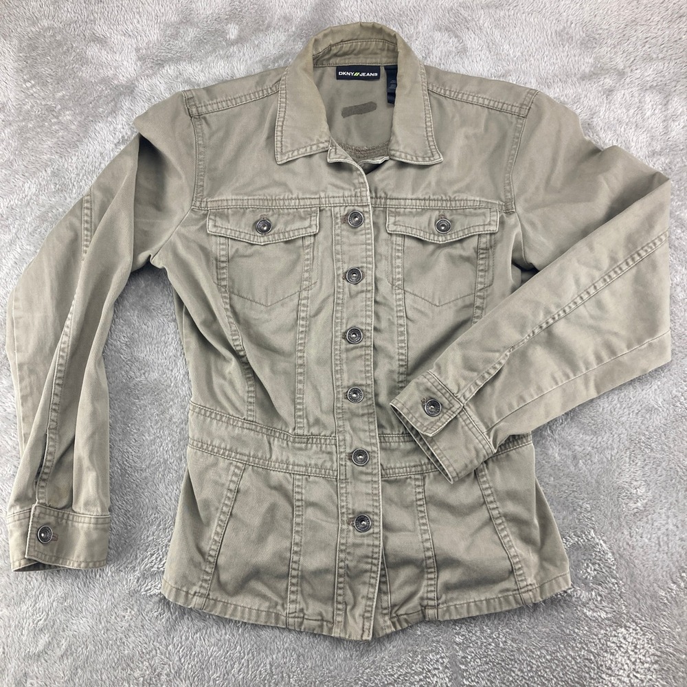 DKNY Jeans Womens Khaki Tan Cotton Twill Utility Field Jacket Size M RN 52002